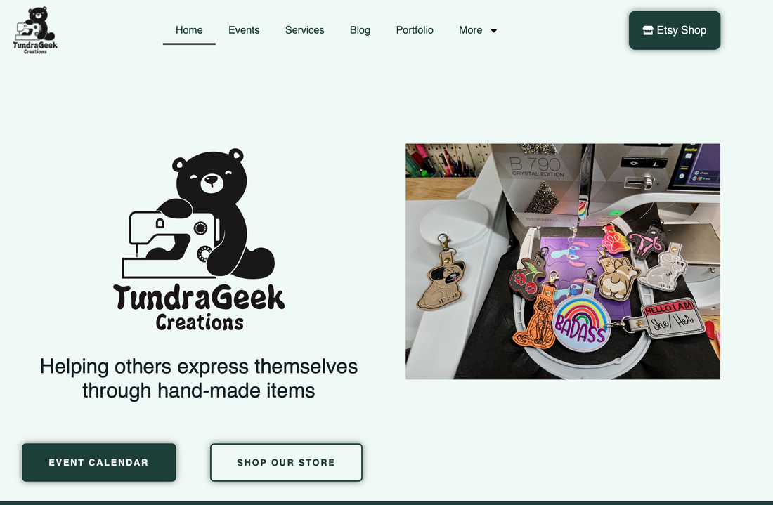 Screenshot of the TundraGeek Creations website that shows the header and first part of the home page