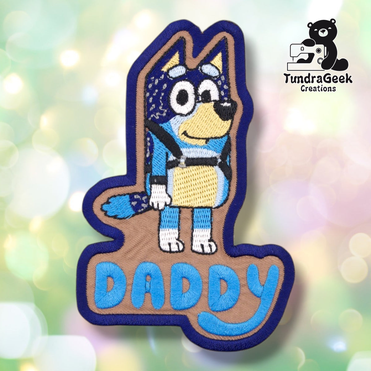 Blue Dog Harnessed "Daddy" Sew-On Embroidered Patch