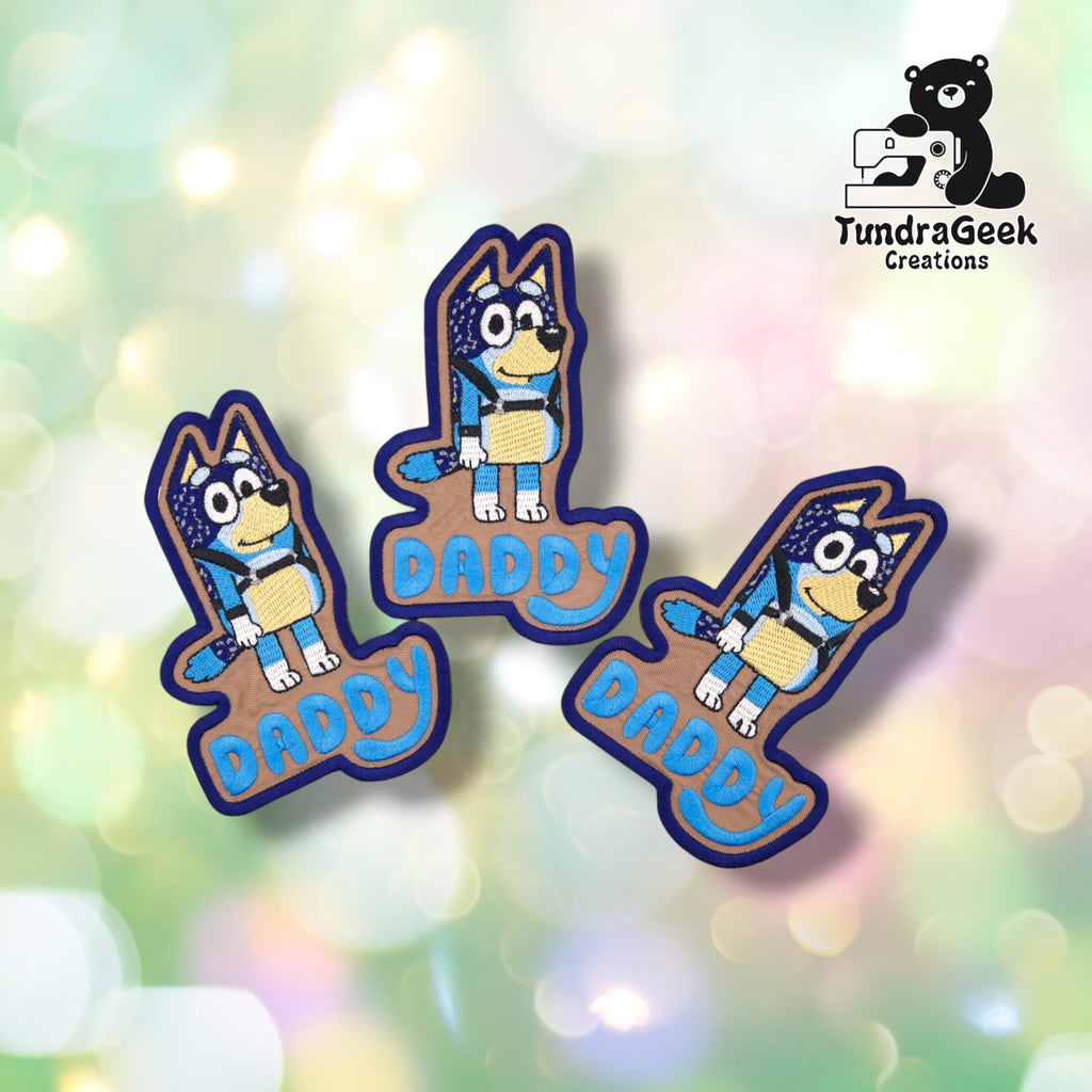 Blue Dog Harnessed "Daddy" Sew-On Embroidered Patch