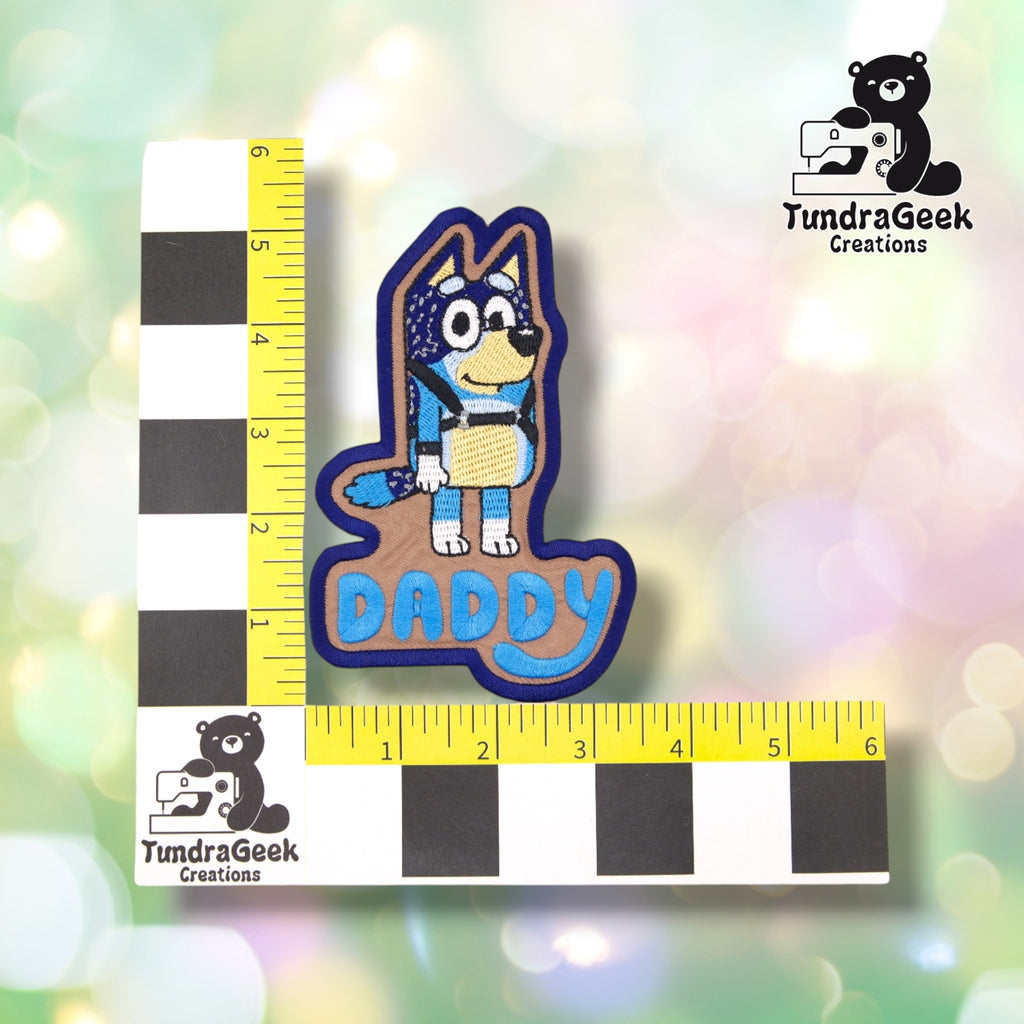 Blue Dog Harnessed "Daddy" Sew-On Embroidered Patch