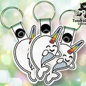 Rainbow Narwhal Embroidered Vinyl Keychain